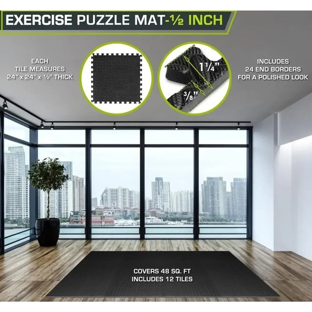 ProsourceFit 1/2in EVA Foam Puzzle Exercise Mat Interlocking Tiles for Home Gym